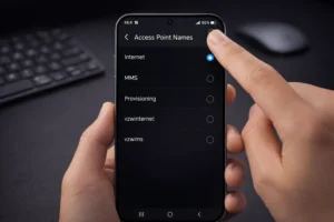 User accessing the Access Point Names (APN) settings menu on an Android smartphone to fix mobile data issues.